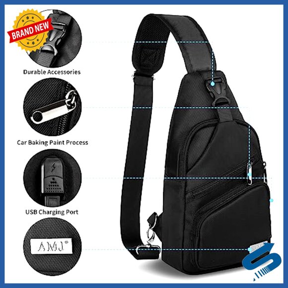 Large Nylon Sling Backpack, Adjustable Strap, Multi-Pocket Daypack for Hiking main image 5